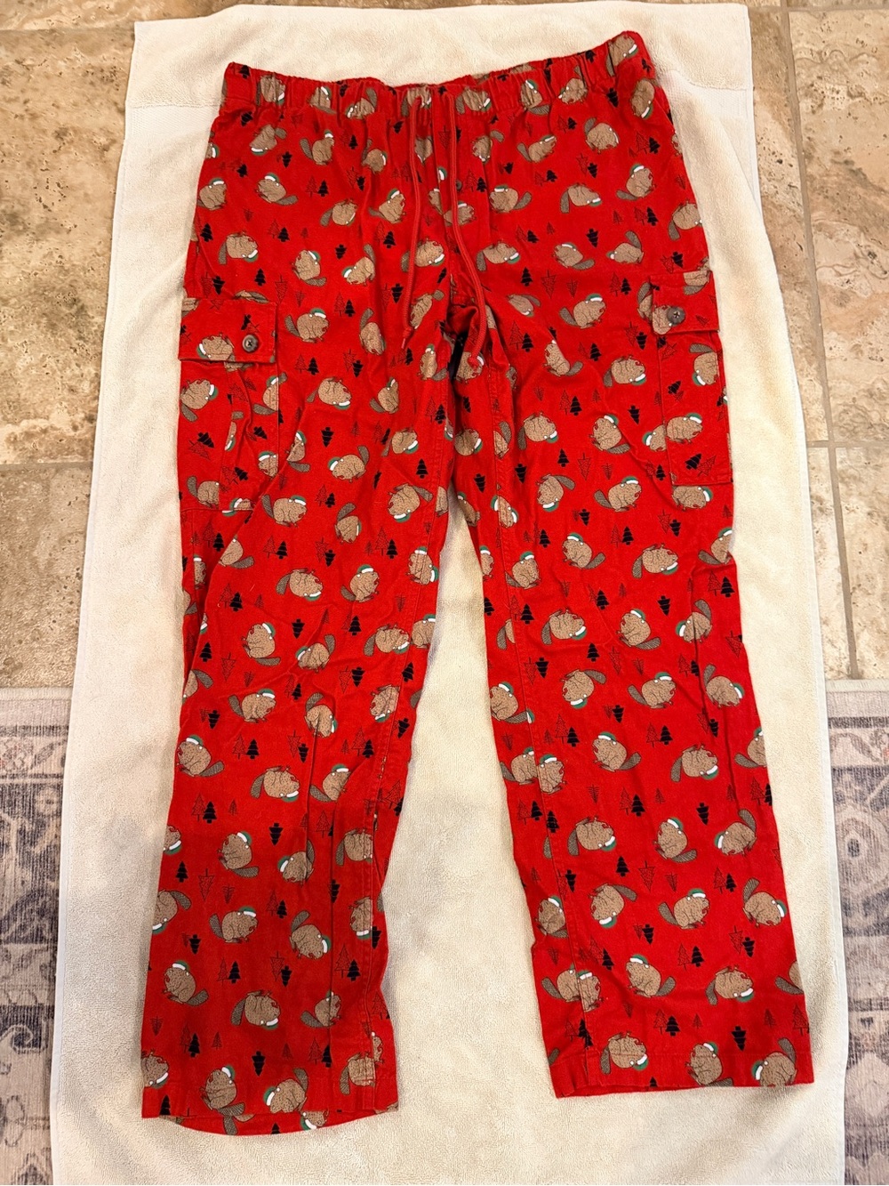 Duluth Trading Co Red Pajama Pants with Fox and Tree Print